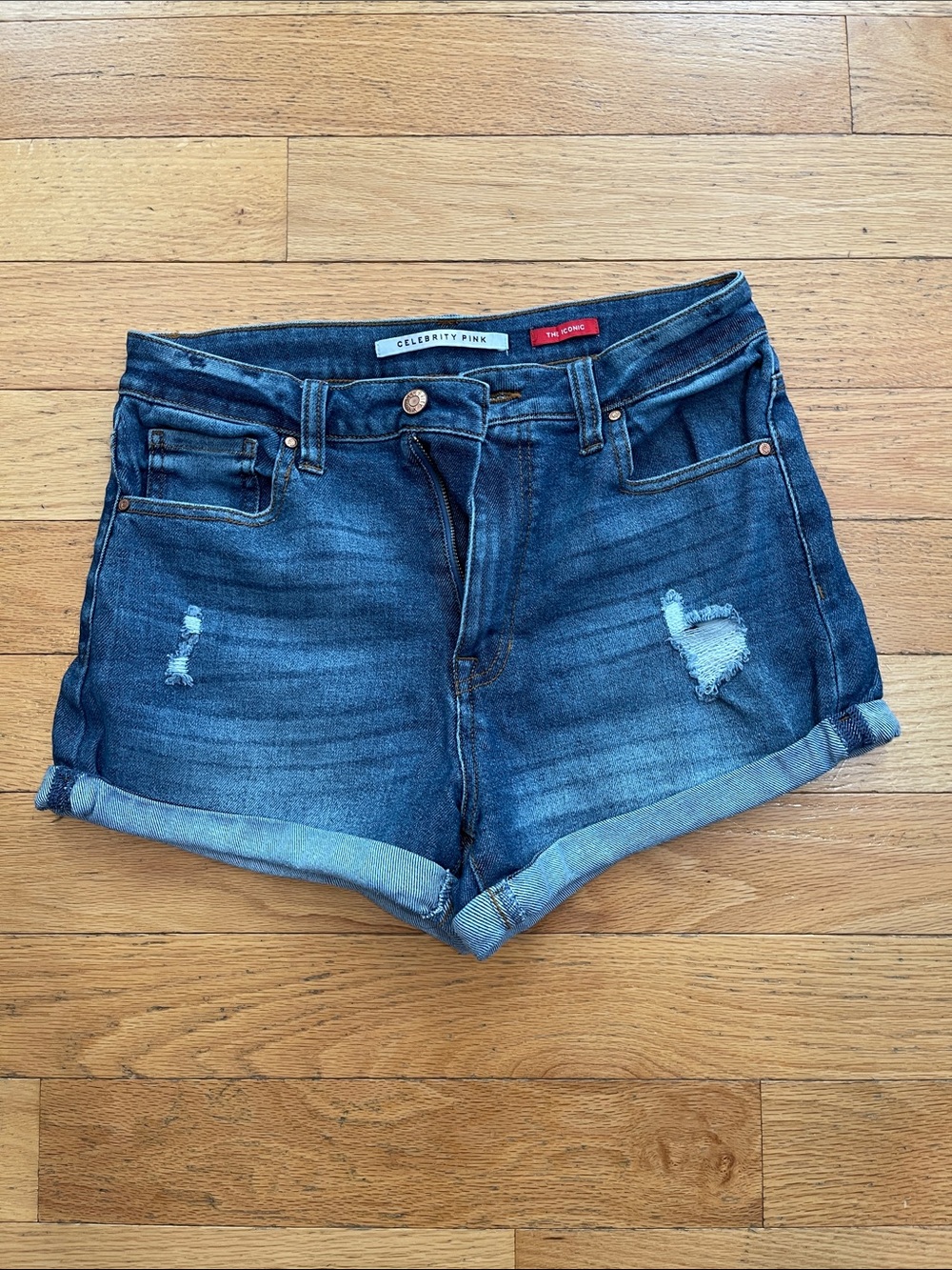 Celebrity Pink Dark Blue Distressed Denim Jean Shorts